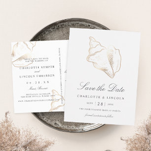 Cartão Postal De Anúncio Casamento de Shell de Conch Dourado Elegante Salva