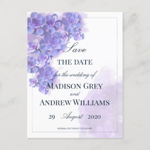 Cartão Postal De Anúncio Casamento de Suculentas Elegantes em Aquarela Roxa