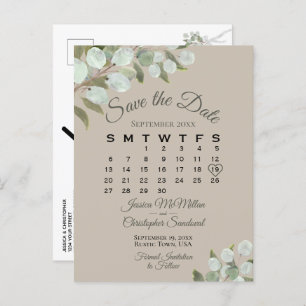 Cartão Postal De Anúncio Casamento de Taupe do Calendário Eucalyptus Salve 