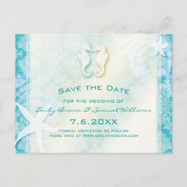Cartão Postal De Anúncio Casamento de Teal Turquoise Seacavalo Salve a Data