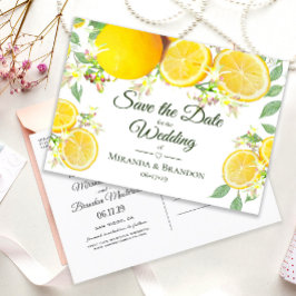 Cartão Postal De Anúncio Casamento de Verão de Limão Moderno Salve a Data