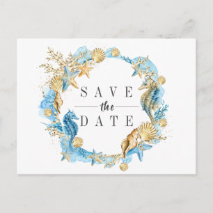 Cartão Postal De Anúncio Casamento de Verão Debaixo do Mar Salvar a Data