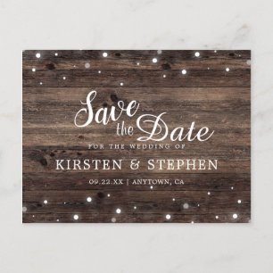 Cartão Postal De Anúncio Casamento de Wood Country Rustic Salve o Cartão-p