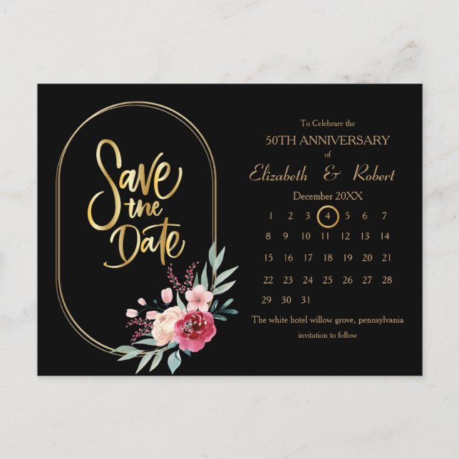 Cartão Postal De Anúncio Casamento do 50º Aniversário O Calendário de Data (Frente)