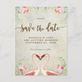Cartão Postal De Anúncio casamento do boho floral flamingo salvar data