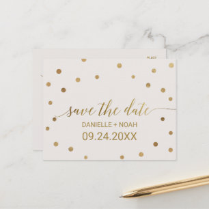 Cartão Postal De Anúncio Casamento do Bolinhas Dourado Salvar a Data