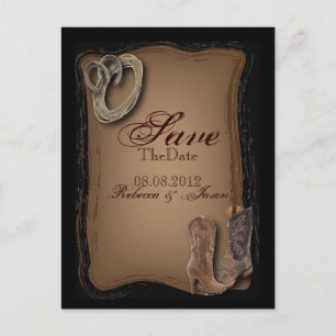 Cartão Postal De Anúncio casamento do cowboy do país ocidental salvar a dat