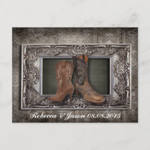 Cartão Postal De Anúncio casamento do cowboy do país ocidental salvar a dat