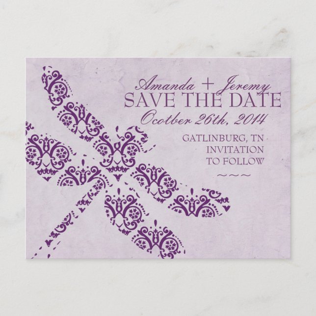 Cartão Postal De Anúncio Casamento do Libélula em Damasco Roxo (Frente)