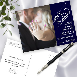 Cartão Postal De Anúncio Casamento do Marinho Elegante de Caligrafia Salve 
