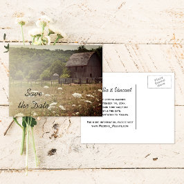 Cartão Postal De Anúncio Casamento do País do Barn com tempo Salvar a Data