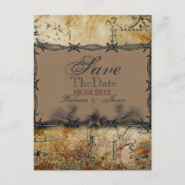 Cartão Postal De Anúncio casamento do país ocidental com arame farpado salv