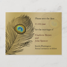 Cartão Postal De Anúncio casamento do pavão de ouro salvar a data