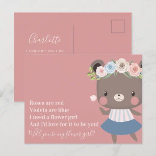 Cartão Postal De Anúncio Casamento do Urso Fofo Menina das Flores Proposta