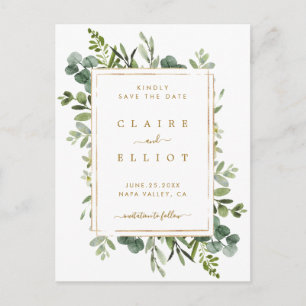 Cartão Postal De Anúncio Casamento Dourado botânico com vegetação salvando