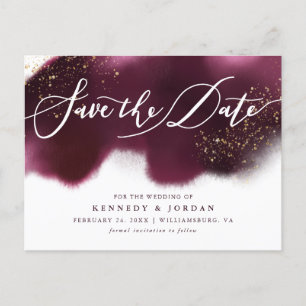 Cartão Postal De Anúncio Casamento Dourado com Glitter Chic Burgundy Salve 