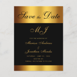 Cartão Postal De Anúncio Casamento Dourado de Script Preto de Luxo Salve a