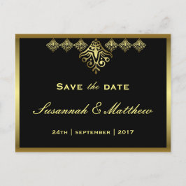 Cartão Postal De Anúncio Casamento Dourado e negro legante