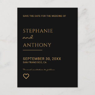 Cartão Postal De Anúncio Casamento Dourado e negro minimalista
