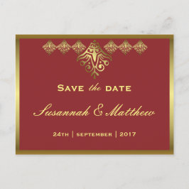 Cartão Postal De Anúncio Casamento Dourado e Vermelho Elegante