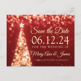 Cartão Postal De Anúncio Casamento Dourado Elegante de Natal Vermelho Salva