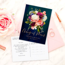 Cartão Postal De Anúncio Casamento Dourado Romântico do Buquê Floral Emeral