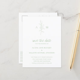 Cartão Postal De Anúncio Casamento Elegante Botânico Verde Alisha Sage