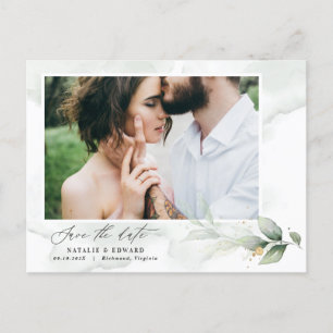 Cartão Postal De Anúncio Casamento elegante com foto de Eucalyptus salvar a