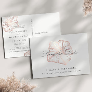 Cartão Postal De Anúncio Casamento Elegante de Hibiscus Dourado Salve a Dat