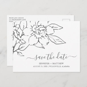 Cartão Postal De Anúncio Casamento Elegante Floral de Arte de Linha Salvar
