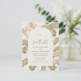 Cartão Postal De Anúncio Casamento Elegante na Praia Tropical - Salve a Dat
