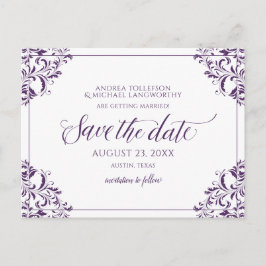 Cartão Postal De Anúncio Casamento Elegante Salve a Vintage Plum