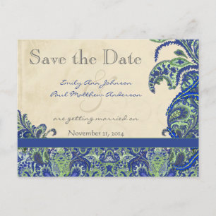 Cartão Postal De Anúncio Casamento Elegante Vintage Paisley Save the Date