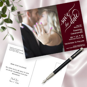 Cartão Postal De Anúncio Casamento em Borgonha Salve a Data Foto & Caligraf