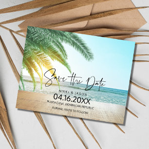 Cartão Postal De Anúncio Casamento em Destino de Praia Tropical Salve a Dat