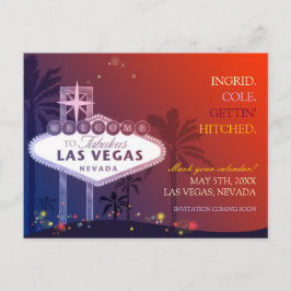 Cartão Postal De Anúncio Casamento em Las Vegas à Noite Salve a Data