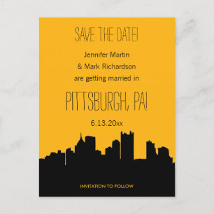 Cartão Postal De Anúncio Casamento em Pittsburgh Preto e Dourado Salve a Da