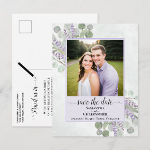Cartão Postal De Anúncio Casamento Eucalipto Roxo Salva a Foto da Data