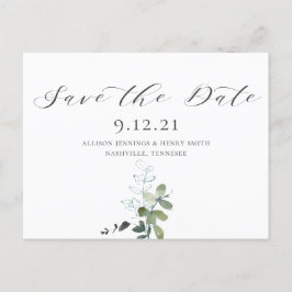 Cartão Postal De Anúncio Casamento Eucalyptus Calliografia Salvar a Data