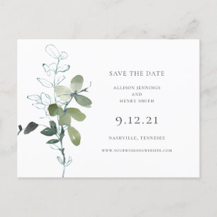 Cartão Postal De Anúncio Casamento Eucalyptus Greenery Salvar a Data
