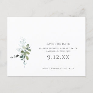 Cartão Postal De Anúncio Casamento Eucalyptus Greenery Salvar a Data