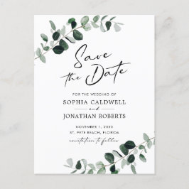 Cartão Postal De Anúncio Casamento Eucalyptus Greenery Salvar a Data