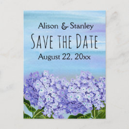 Cartão Postal De Anúncio Casamento floral azul roxo Hydrangea Salve a data