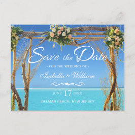 Cartão Postal De Anúncio Casamento Floral Boho de Verão na Praia Save the D