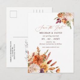 Cartão Postal De Anúncio Casamento Floral Botânico Rústico de Terracota no