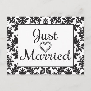 Cartão Postal De Anúncio Casamento Floral Damasco Preto e Branco
