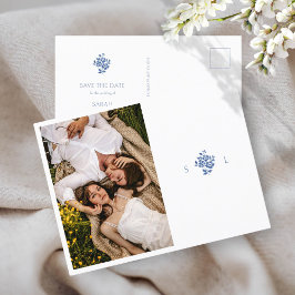 Cartão Postal De Anúncio Casamento Floral De Casamento Azul E Branco