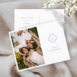 Cartão Postal De Anúncio Casamento Floral De Casamento Azul E Branco
