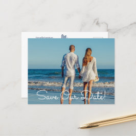 Cartão Postal De Anúncio Casamento Floral de Foto Azul e Branco