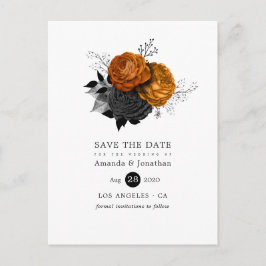 Cartão Postal De Anúncio Casamento Floral de Halloween Preto e Laranja Vint